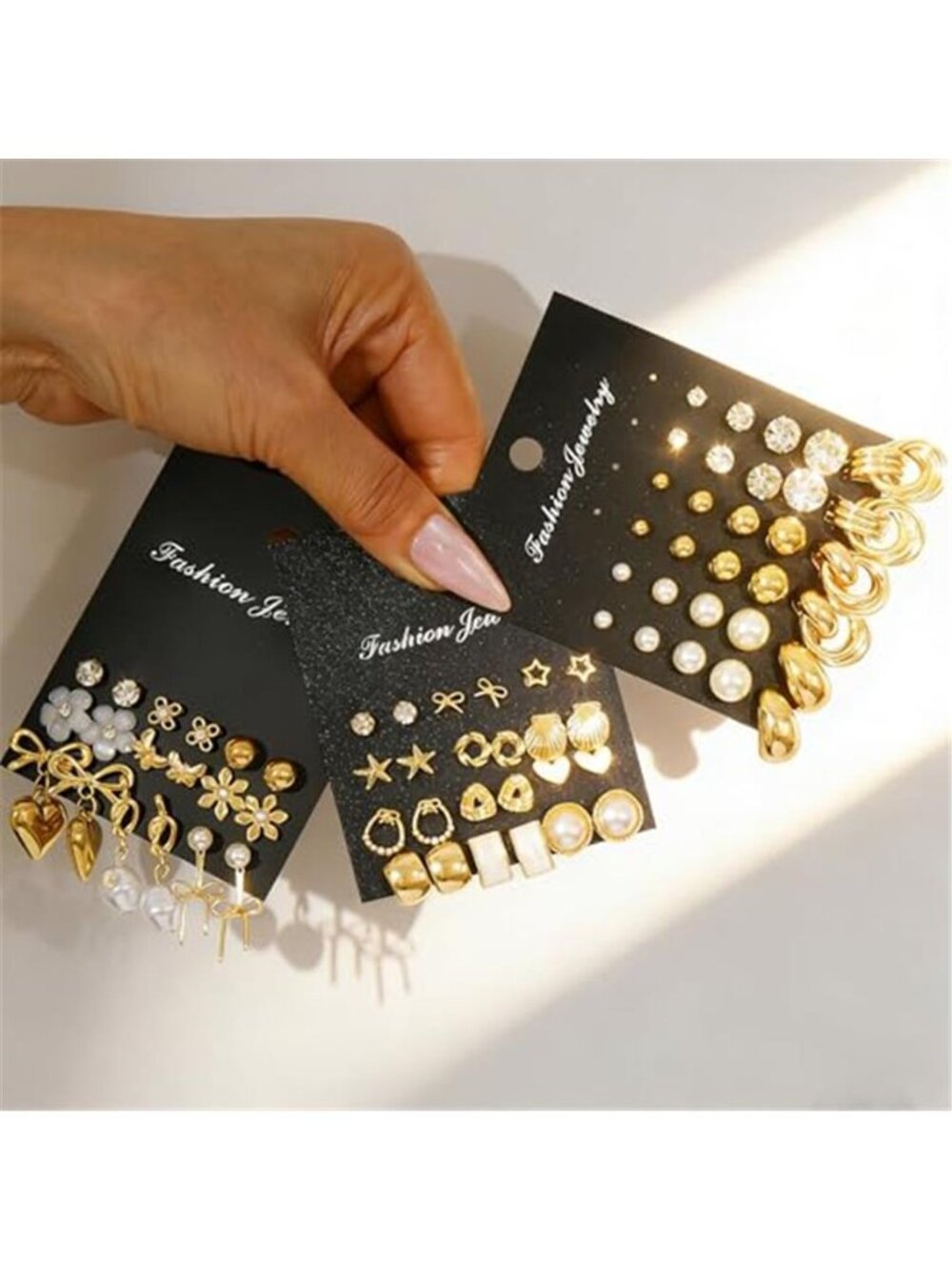 75 Pairs Gold Stud Earrings Set for Women, Trendy Hypoallergenic Pearl Cubic - Picture 5 of 7